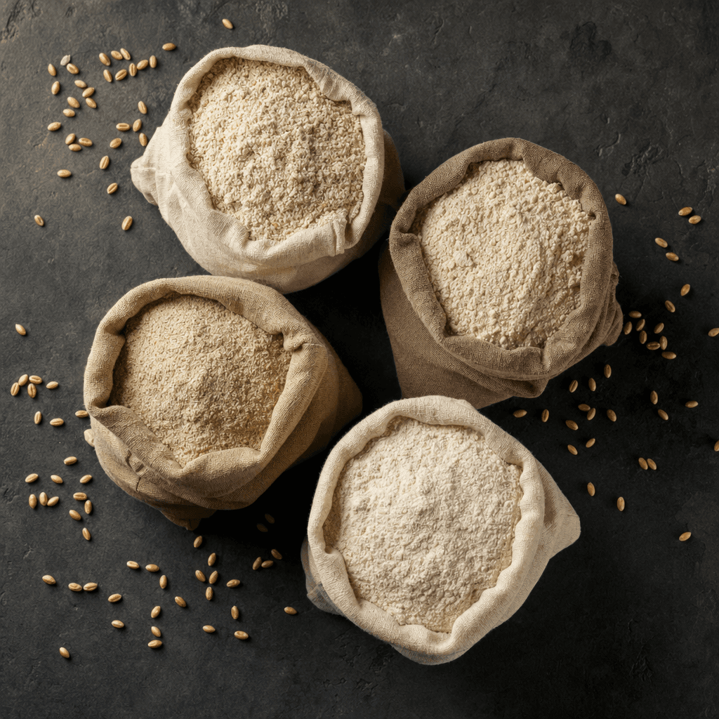 Four varieties of freshly milled Dhingra flour