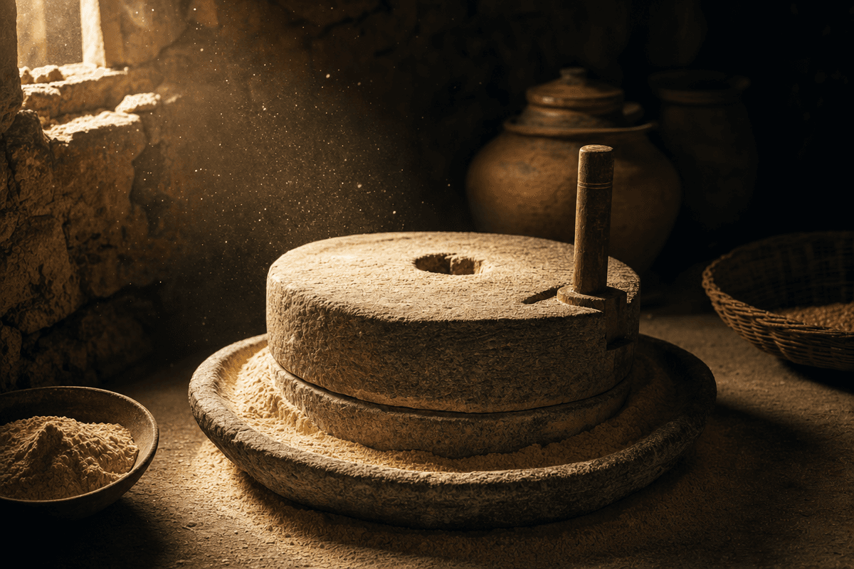 Traditional stone chakki millstone
